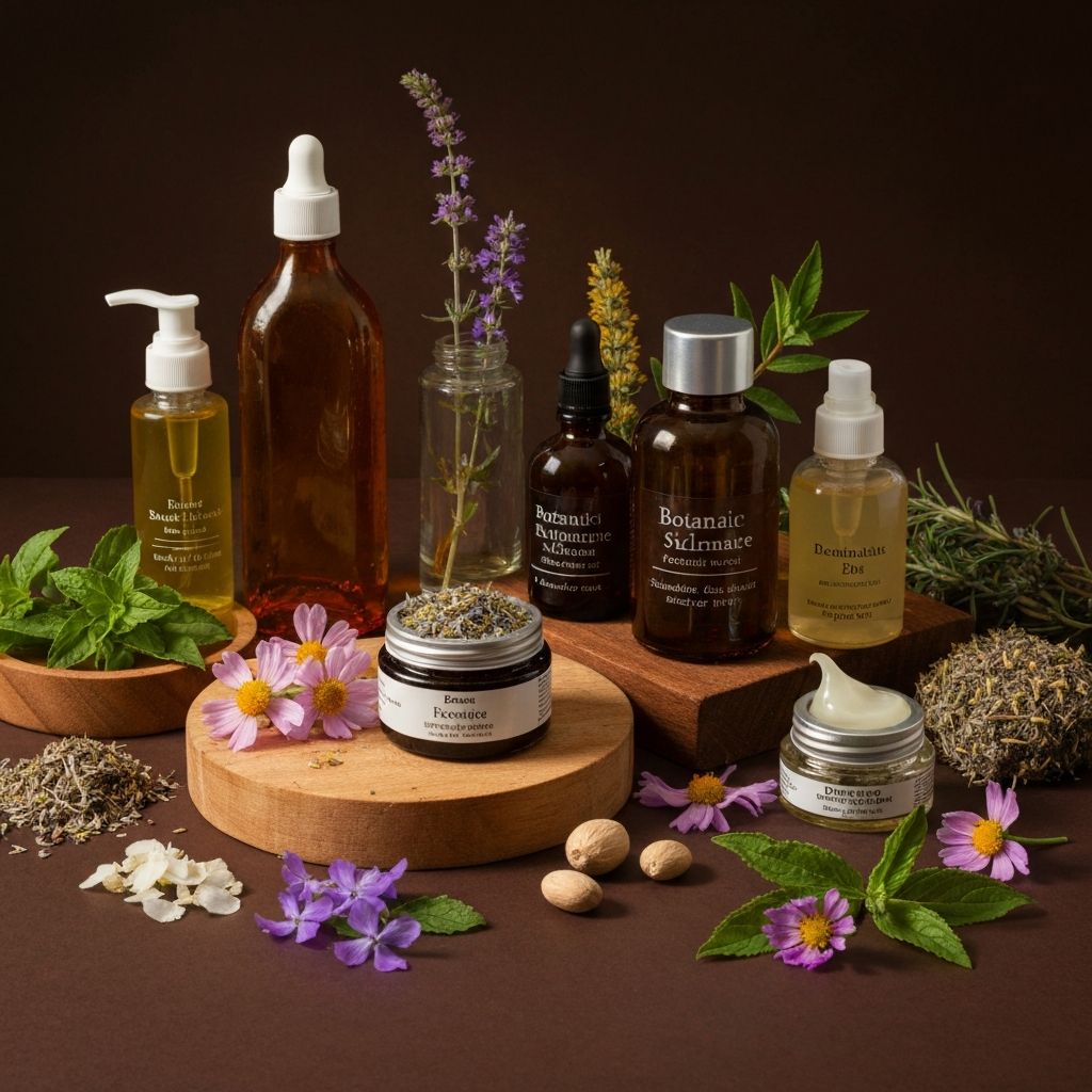 Φυσικά προϊόντα περιποίησης με βοτανικά συστατικά και ζεστό φωτισμό